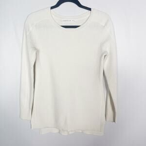 Athleta XXS Cream Thermal Honeycomb Sweater Waffle Knit Merino Blend Side Slit